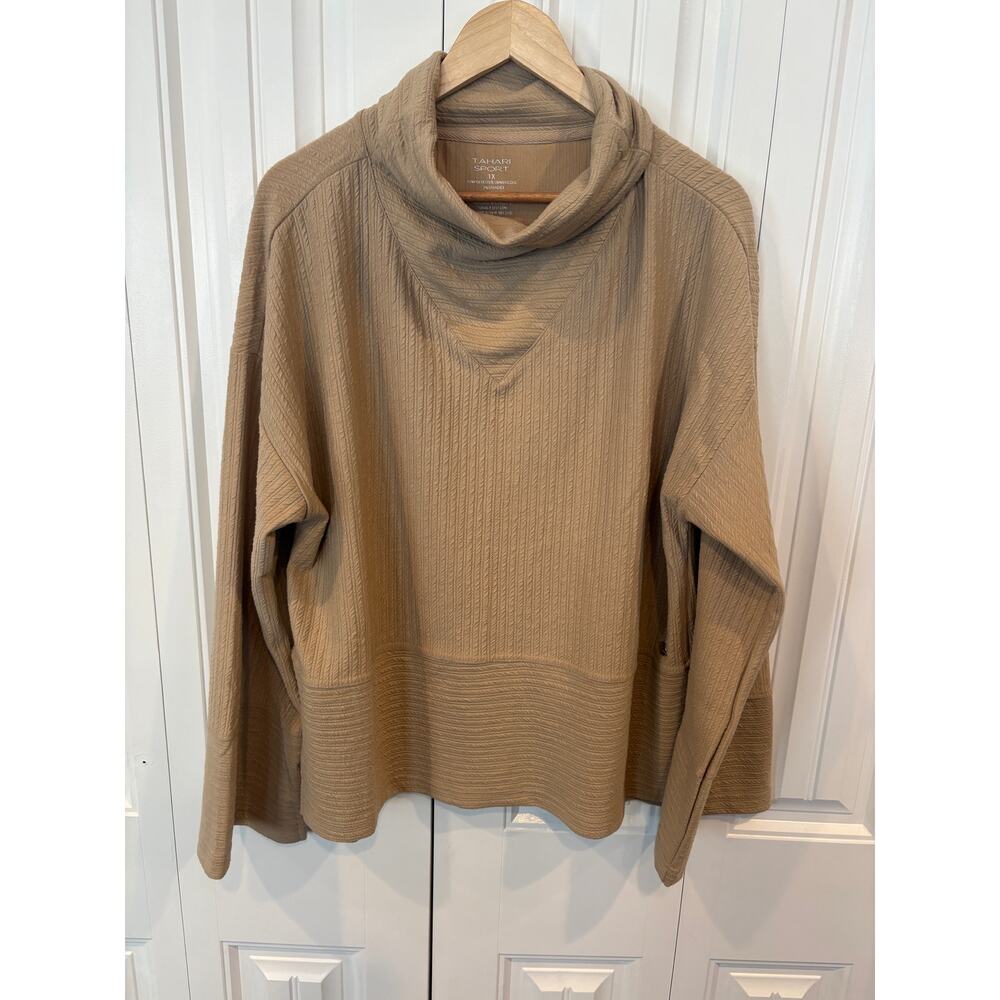 Tahari Sport Tan Cowl Neck Top‎ Size 1X
